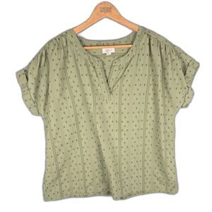 Style & Co Olive Green XL Clip Dot Cotton Blend Relaxed Peasant Blouse